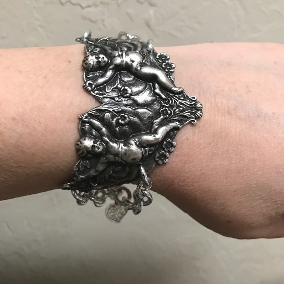 Cherub Chain Angel Bracelet Statement Goth Victorian Gothic Slave Cuff Link - Picture 8 of 12